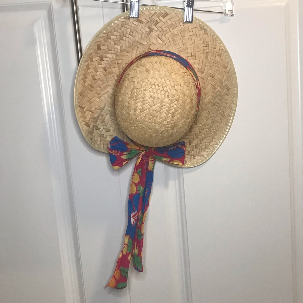 Vintage Straw sun hat Hawaii vibes bow ribbon